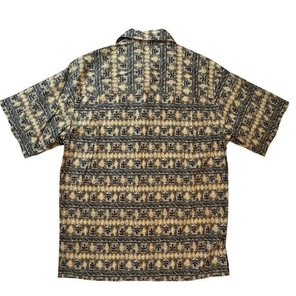 GEOFFREY BEANE Tribal Leaf Button Up Hawaiian Shirt Men Small Taupe Multi Casual - Picture 11 of 13